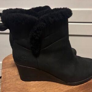 UGG Women's Black Shearling Wedge Boots